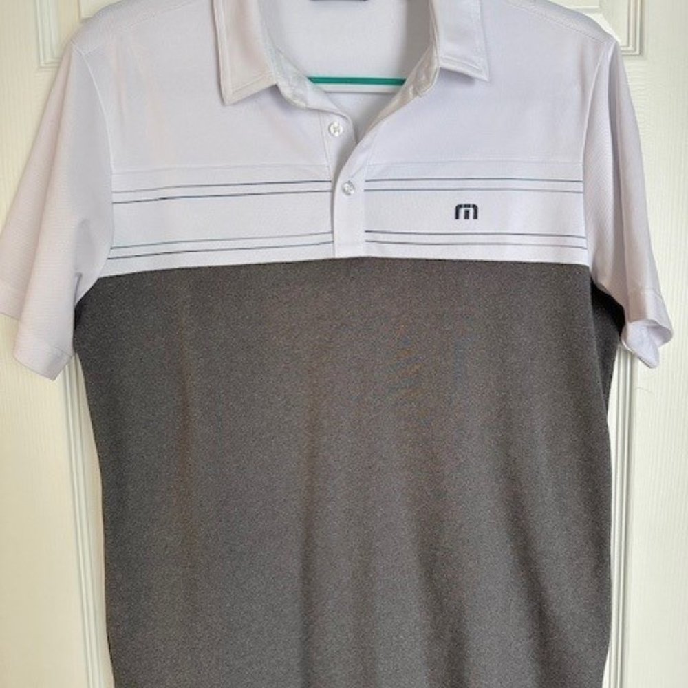 Travis Mathew Oceanside Blocked Gray and White Polo Size M